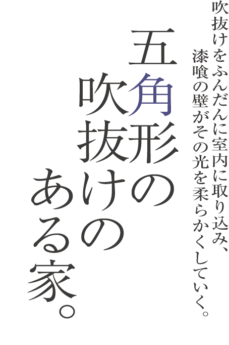 五角形の吹抜けのある家